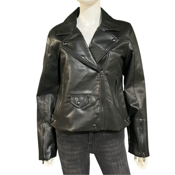 Blank NYC Black Smooth Faux Leather Moto Jacket Size Large - Picture 7 of 13